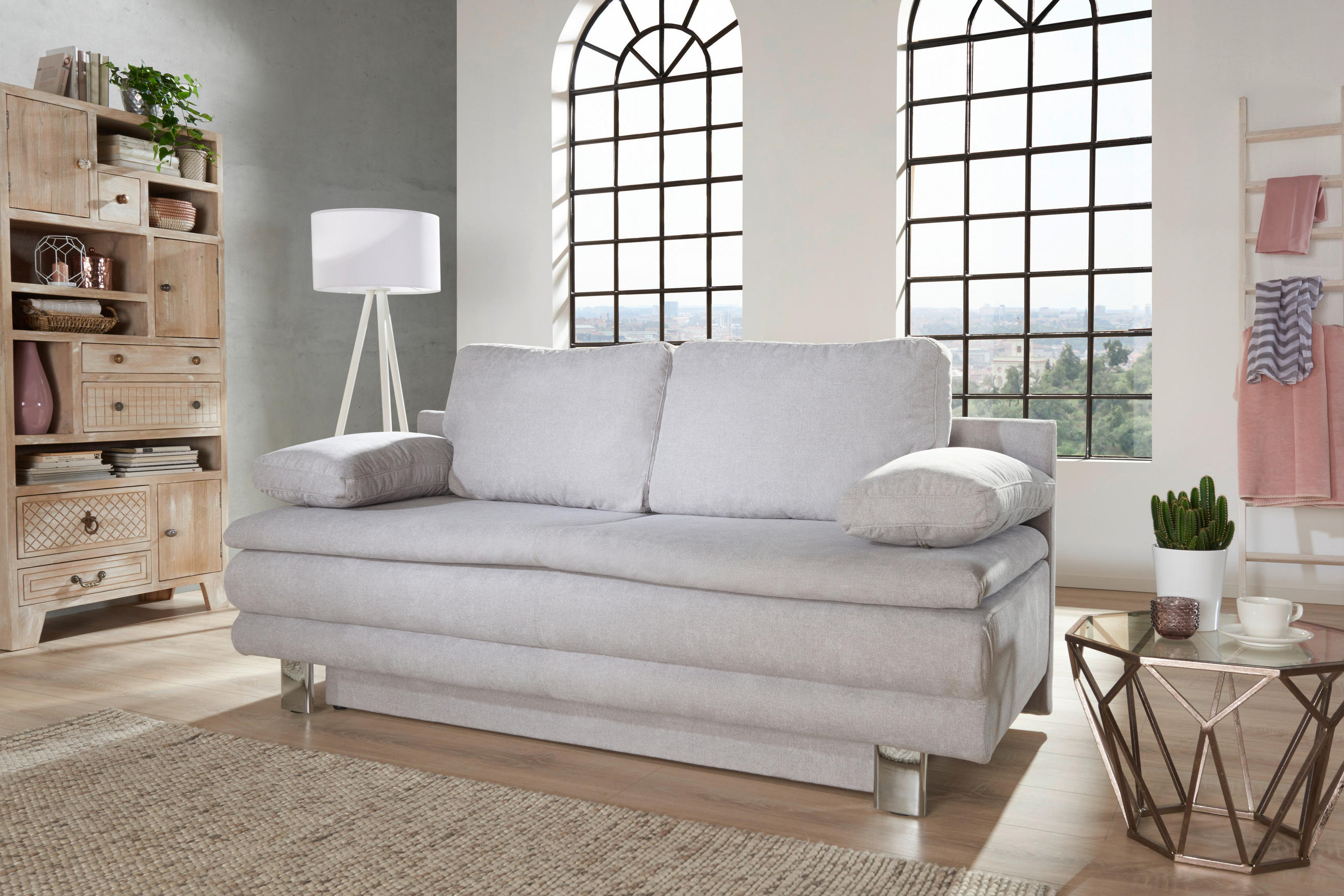 ROZKLÁDACÍ POHOVKA, textil, světle šedá - světle šedá/barvy chromu, Design, kov/textil (194/96/86cm) - Novel