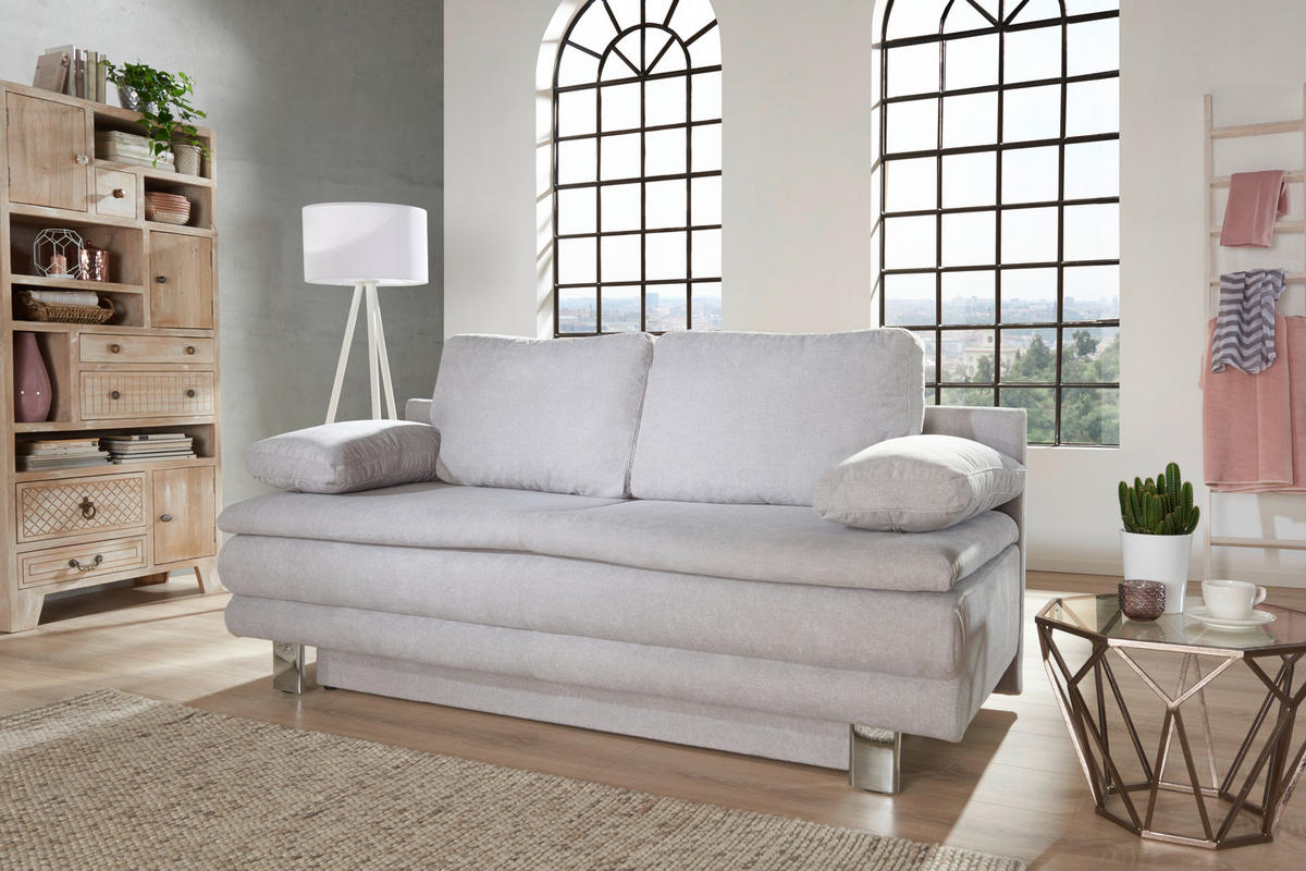 ROZKLADACIA POHOVKA, textil, svetlosivá - svetlosivá/chrómová, Design, kov/textil (194/96/86cm) - Novel