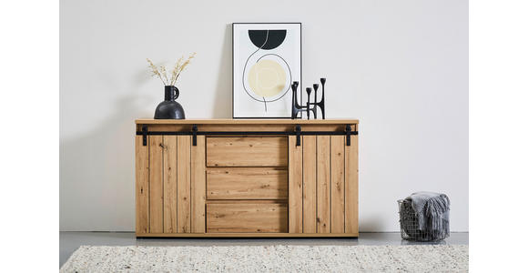 SIDEBOARD in 160/86/40 cm - Eichefarben/Schwarz, LIFESTYLE, Holzwerkstoff/Kunststoff (160/86/40cm) - Landscape
