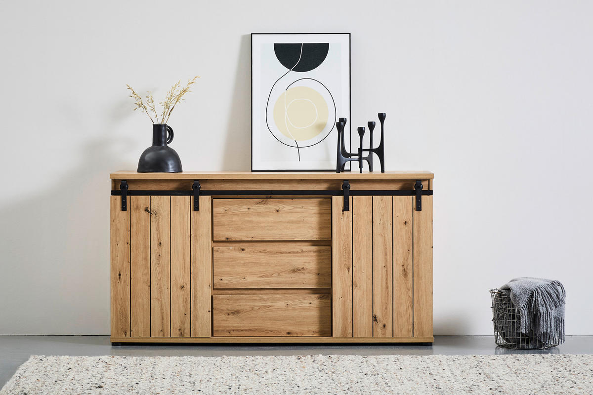 SIDEBOARD 160/86/40 cm  in Schwarz, Eichefarben  - Eichefarben/Schwarz, Lifestyle, Holzwerkstoff/Kunststoff (160/86/40cm) - Landscape