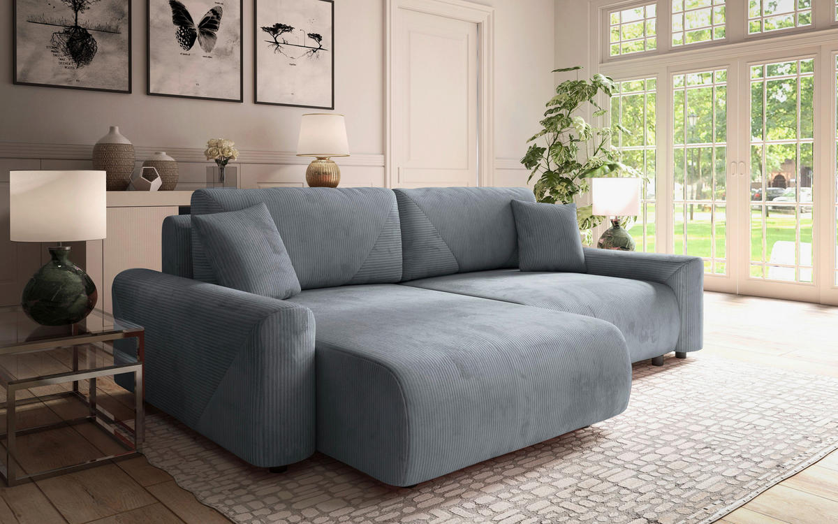 Ecksofa inkl. Funktion Graublau Cord  - Graublau/Schwarz, MODERN, Kunststoff/Textil (168/238cm) - Stylife