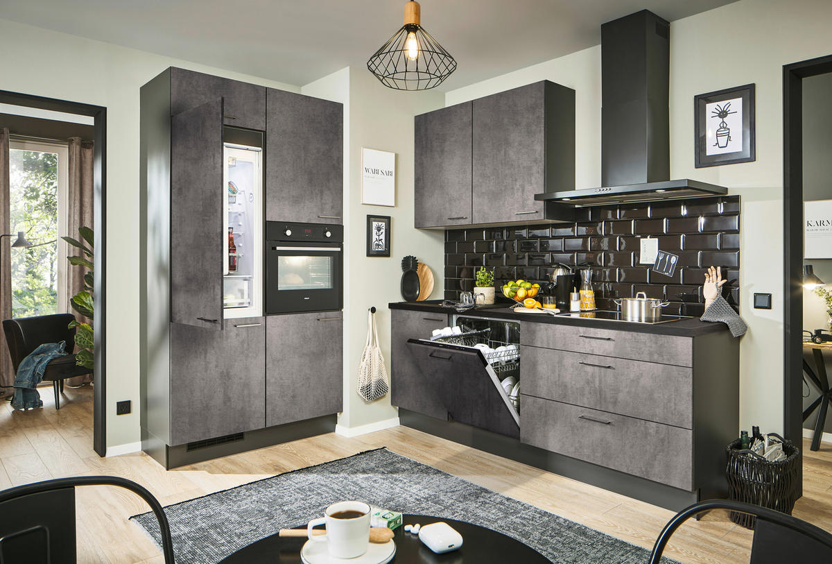 ECKKÜCHE 120/220 cm  in Graphitfarben, Schwarz  - Chromfarben/Schwarz, Design, Holzwerkstoff/Metall (120/220cm) - Xora