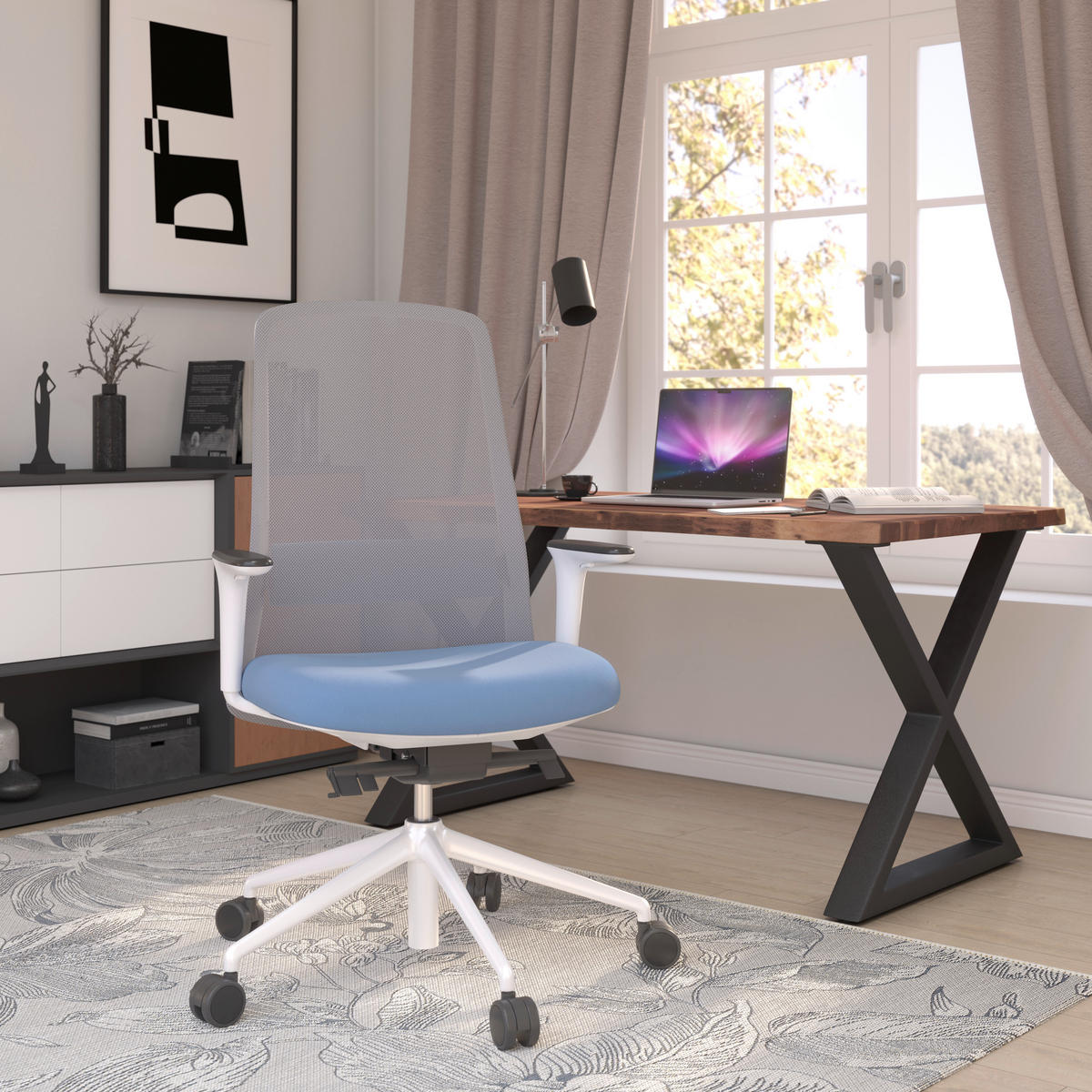 DREHSTUHL Grau, Türkis, Weiß  - Türkis/Weiß, MODERN, Kunststoff/Textil (70/103-115/70cm)