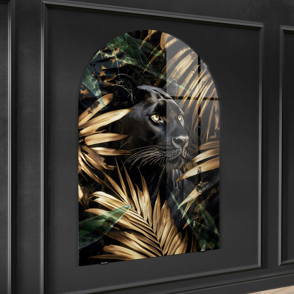 GLASBILD Tiere, Blätter 70/100 cm  - Goldfarben/Schwarz, Basics, Glas/Papier (70/100cm)