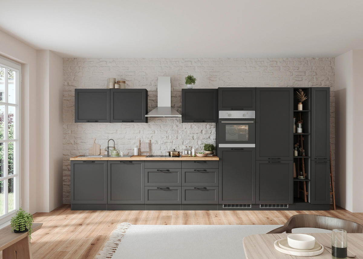 KÜCHENLEERBLOCK 420 cm   in Grau, Eiche Wotan  - Eiche Wotan/Schwarz, LIFESTYLE, Holzwerkstoff/Metall (420cm) - Held
