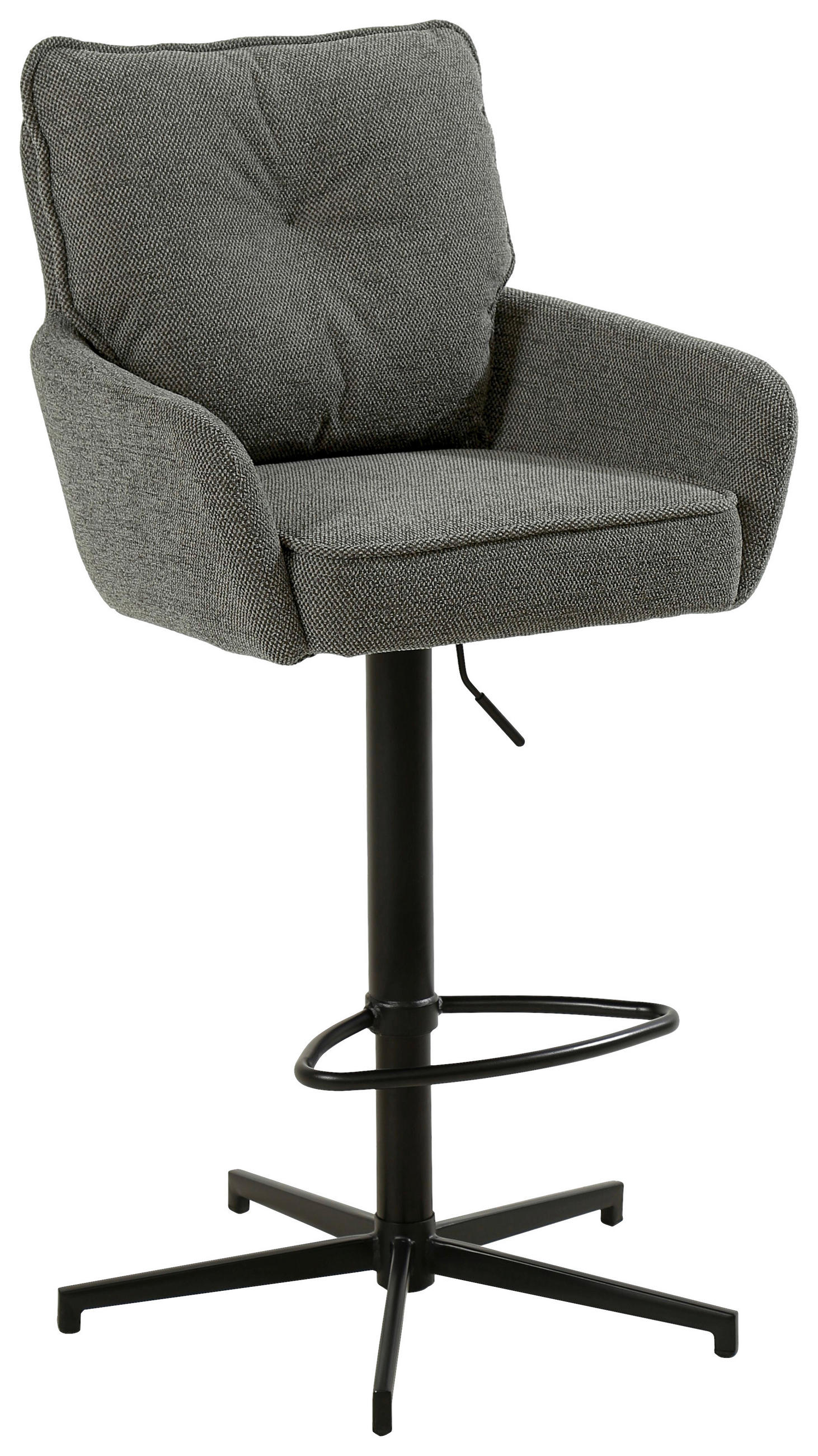 BARHOCKER Leinenoptik Grau, Schwarz Eisen Sitzfläche 360° drehbar, Stoffauswahl  - Taupe/Schwarz, Design, Textil/Metall (58/103-123/61cm) - Novel
