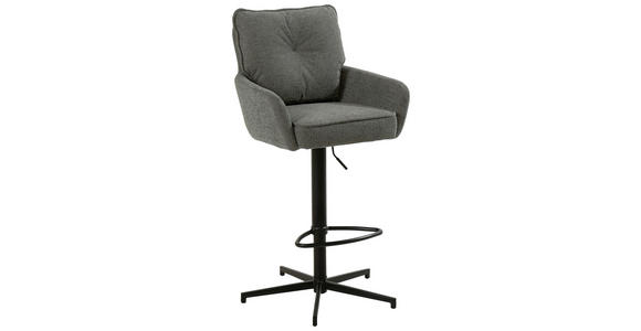 BARHOCKER Leinenoptik Grau, Schwarz Eisen Sitzfläche 360° drehbar, Stoffauswahl - Taupe/Schwarz, Design, Textil/Metall (58/103-123/61cm) - Novel