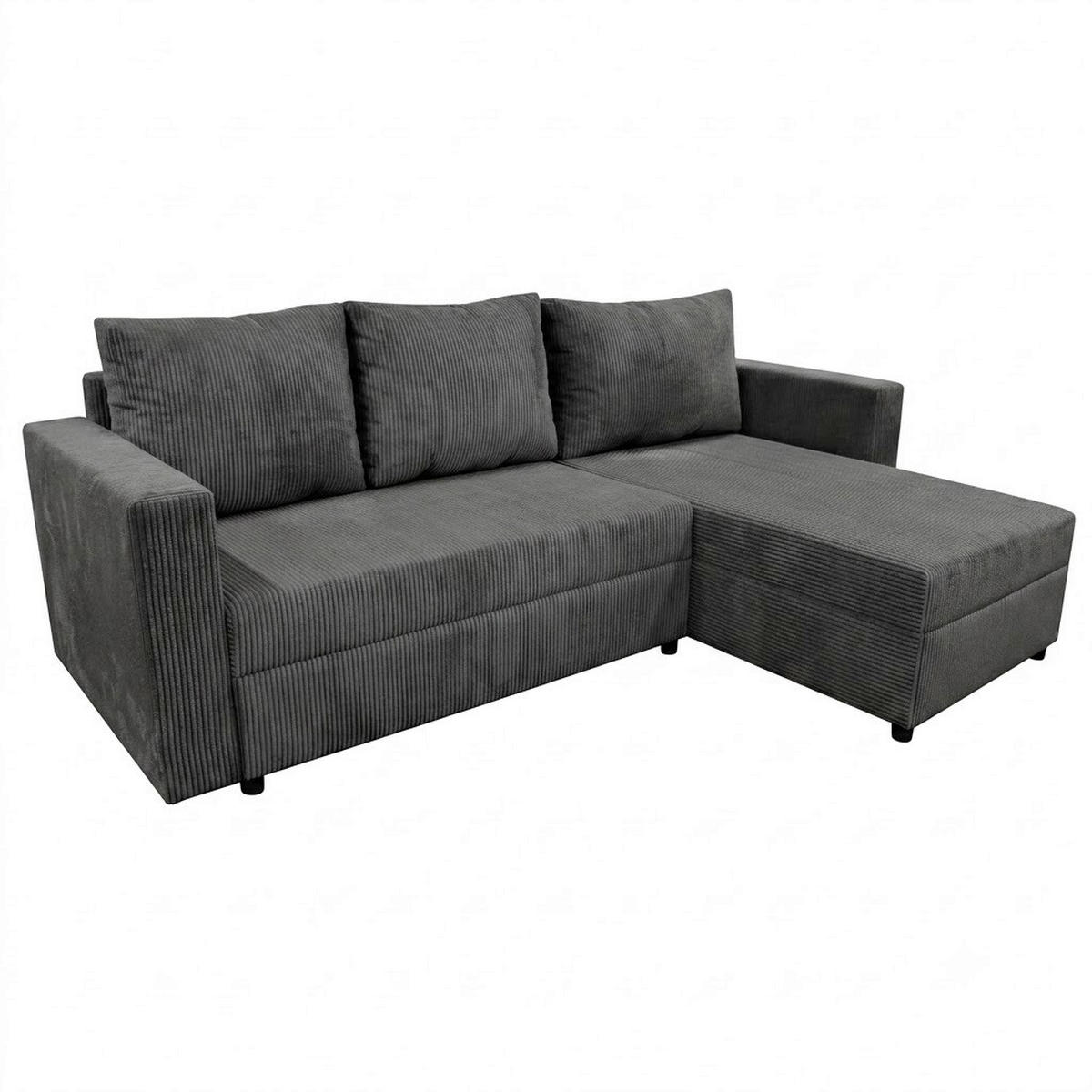 ECKSOFA TOP L Dunkelgrau Cord Rückenkissen, Bettkasten  - Dunkelgrau/Schwarz, Design, Kunststoff/Textil (230/156cm) - MID.YOU