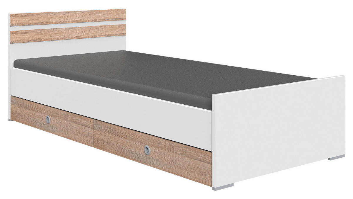 BETTKASTENSET  in Weiss, Eichefarben  - Weiss/Eichefarben, Konventionell, Holzwerkstoff (100/16/60cm) - Carryhome