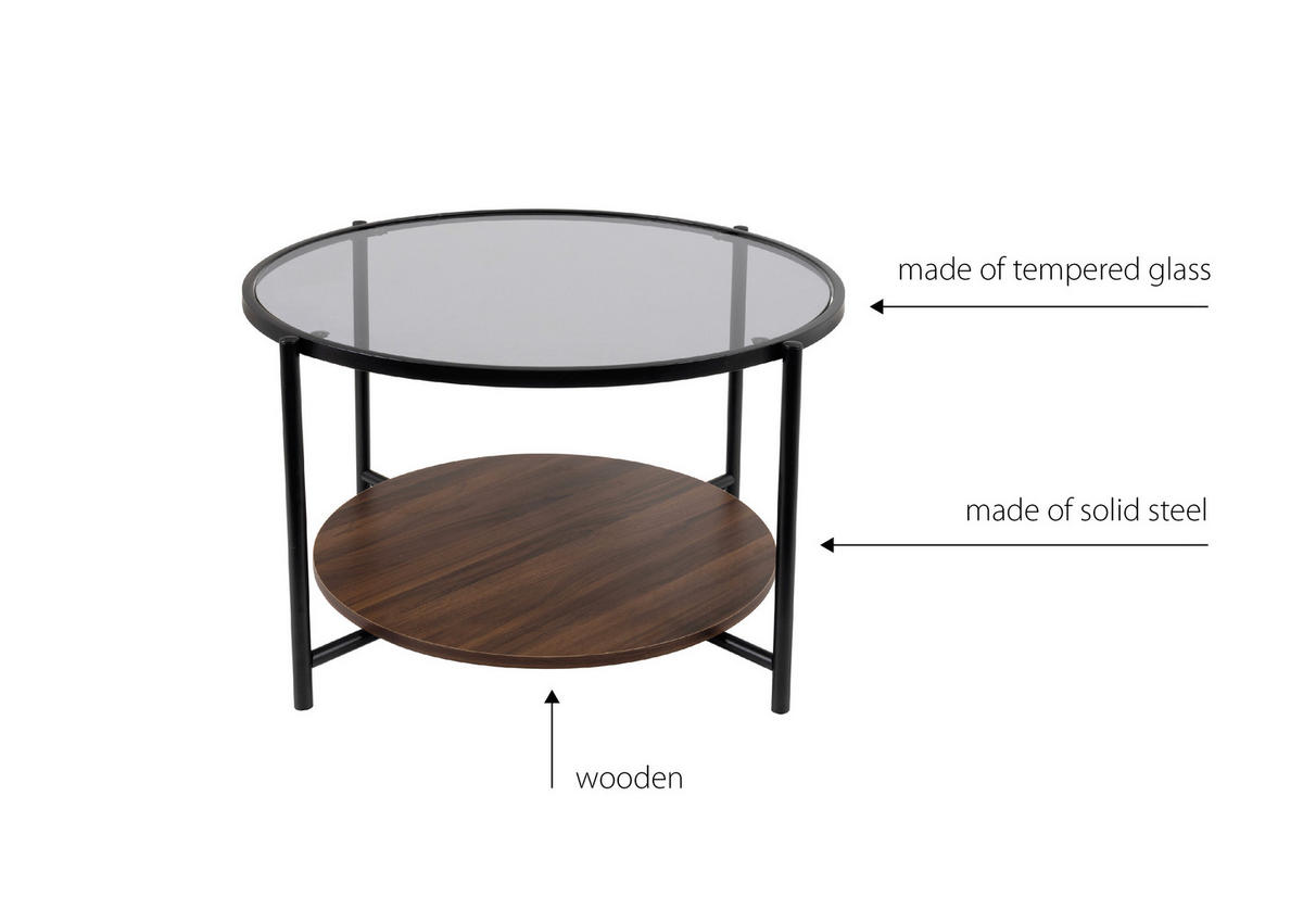 COUCHTISCH 80/45/80 cm Rauchglas rund Braun, Multicolor, Schwarz, Nussbaumfarben, Walnussfarben einfacher Aufbau  - Nussbaumfarben/Walnussfarben, Design, Glas/Holzwerkstoff (80/45/80cm) - MID.YOU