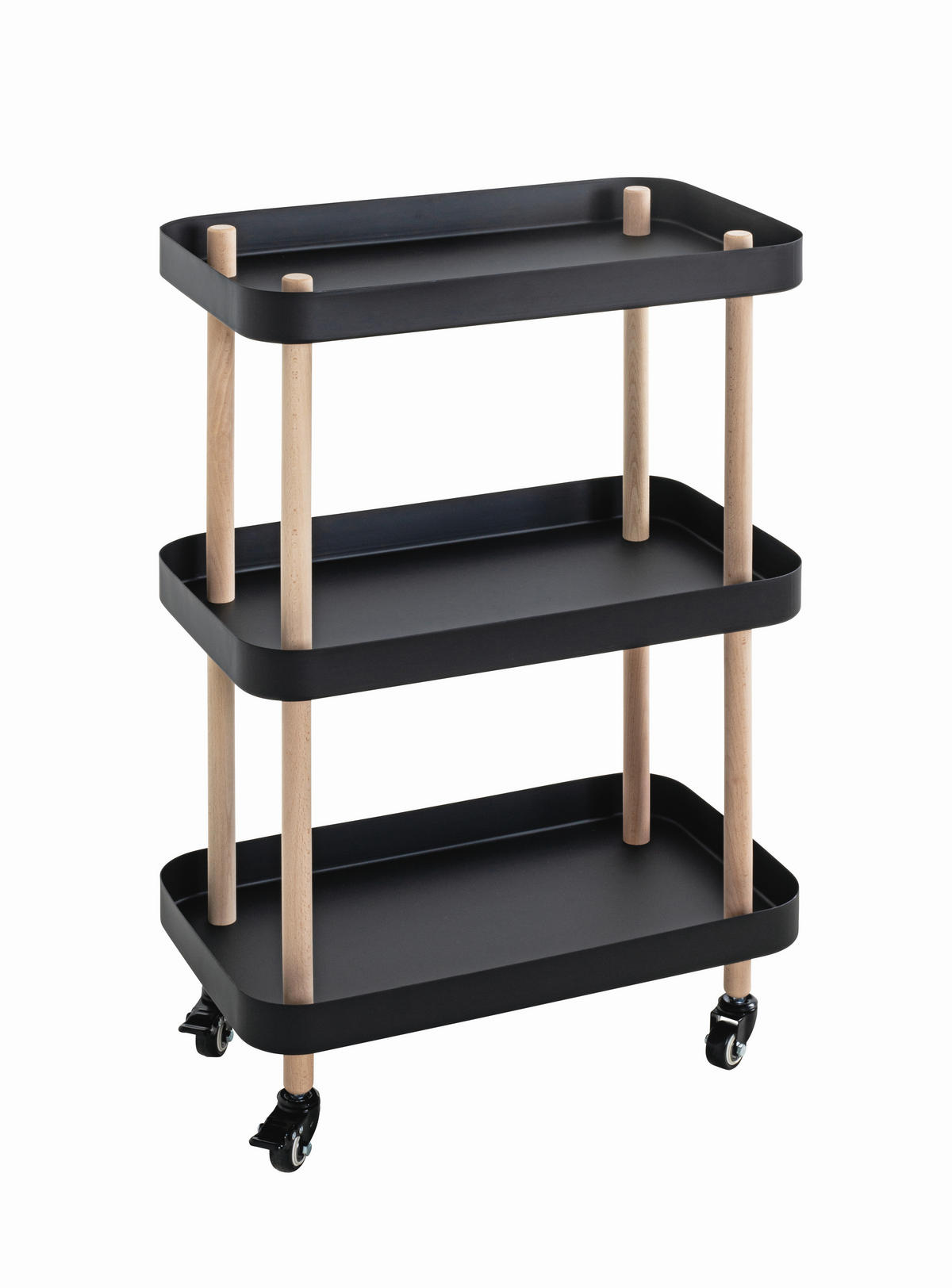 SERVIERWAGEN Buche massiv Naturfarben, Schwarz, Buchefarben  - Buchefarben/Schwarz, MODERN, Holz/Metall (50/30/76cm)