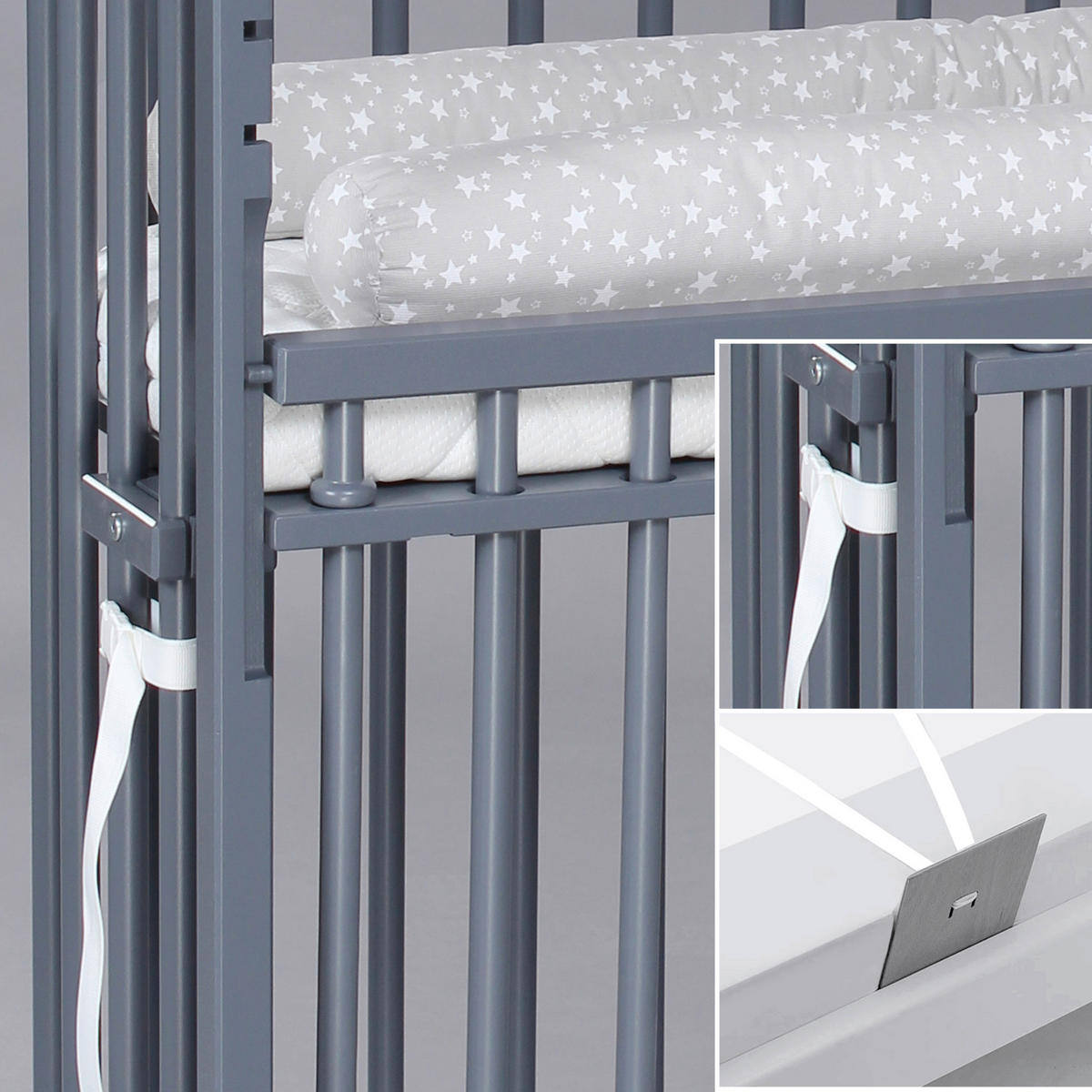 BEISTELLBETT Boxspring Comfort Plus  - Schieferfarben/Grau, Basics, Holz (56,5/96,5/96cm) - Babybay