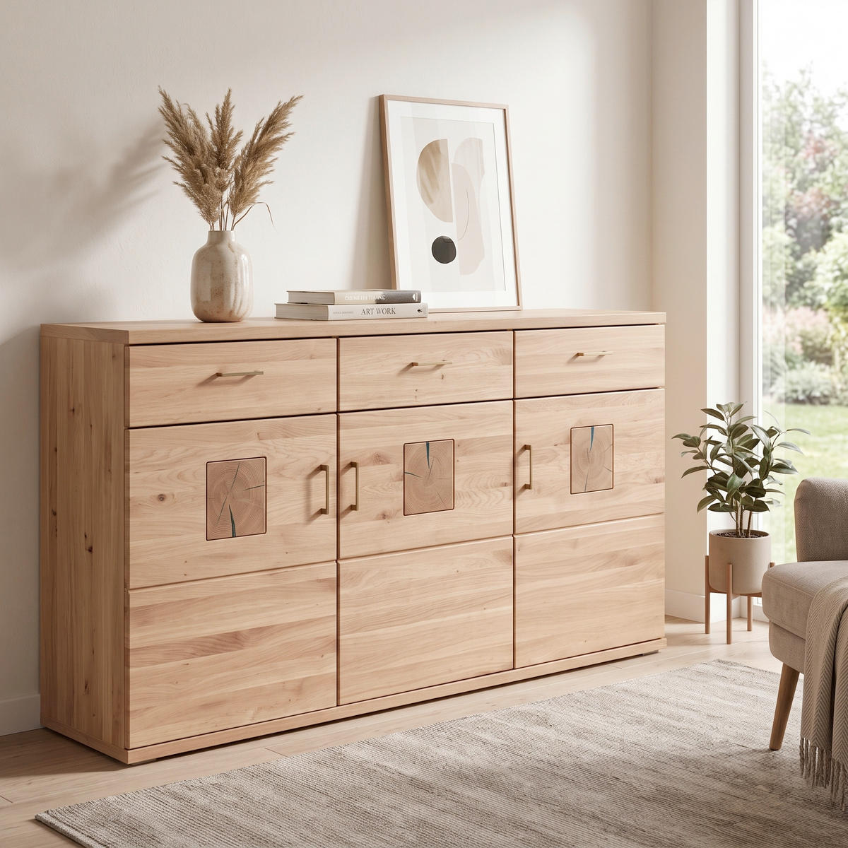 SIDEBOARD 180/91/43,8 cm  - Alteiche/Silberfarben, KONVENTIONELL, Holz/Holzwerkstoff (180/91/43,8cm) - Livetastic