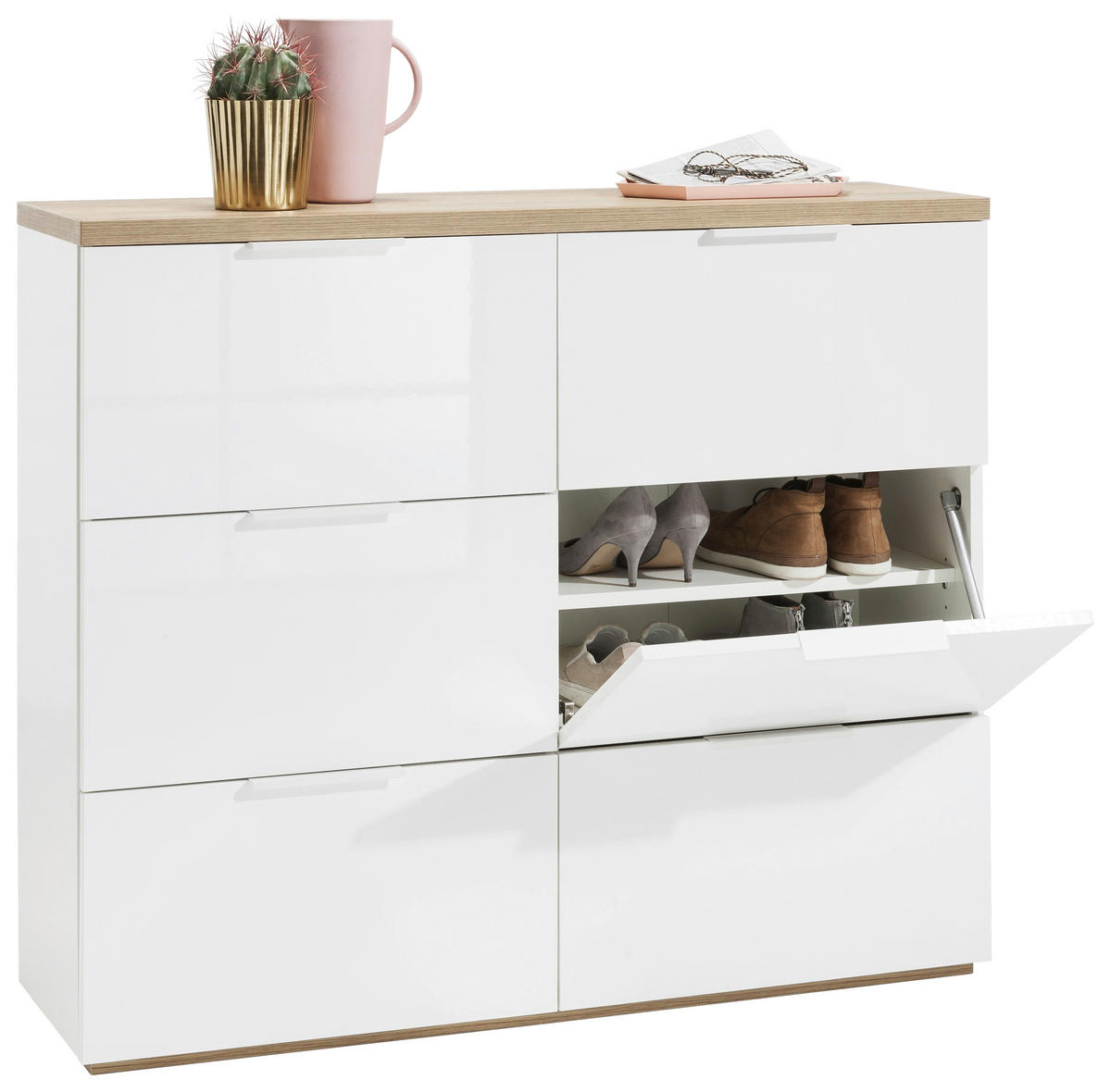 SCHUHSCHRANK Weiß, Eichefarben  - Eichefarben/Weiß, MODERN, Holzwerkstoff/Metall (120/102/35cm) - Carryhome