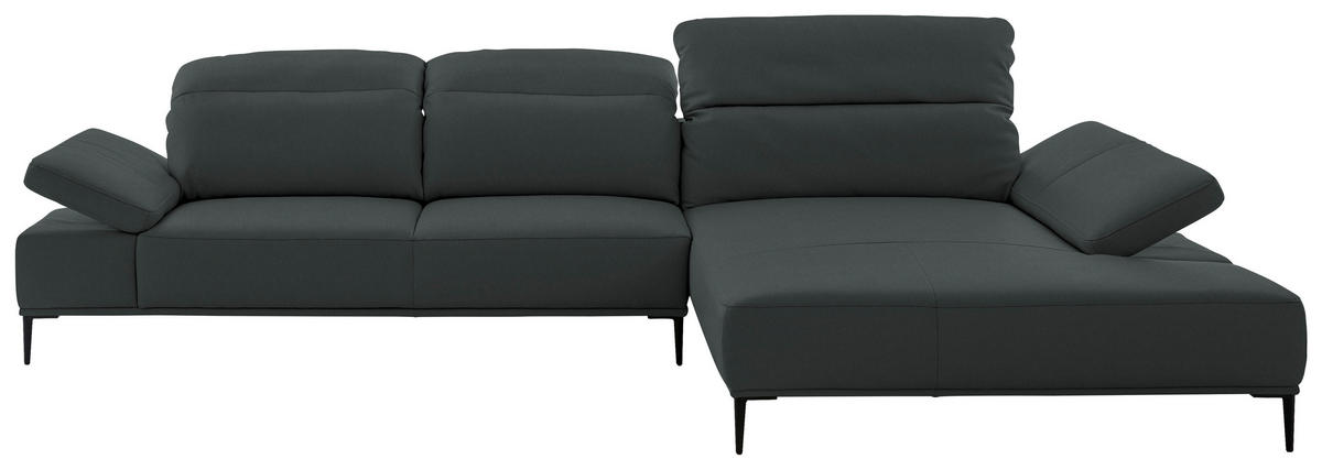 ECKSOFA  in Echtleder Schwarz  322/206 cm  - Schwarz, MODERN, Leder/Metall (322/206cm) - Chilliano