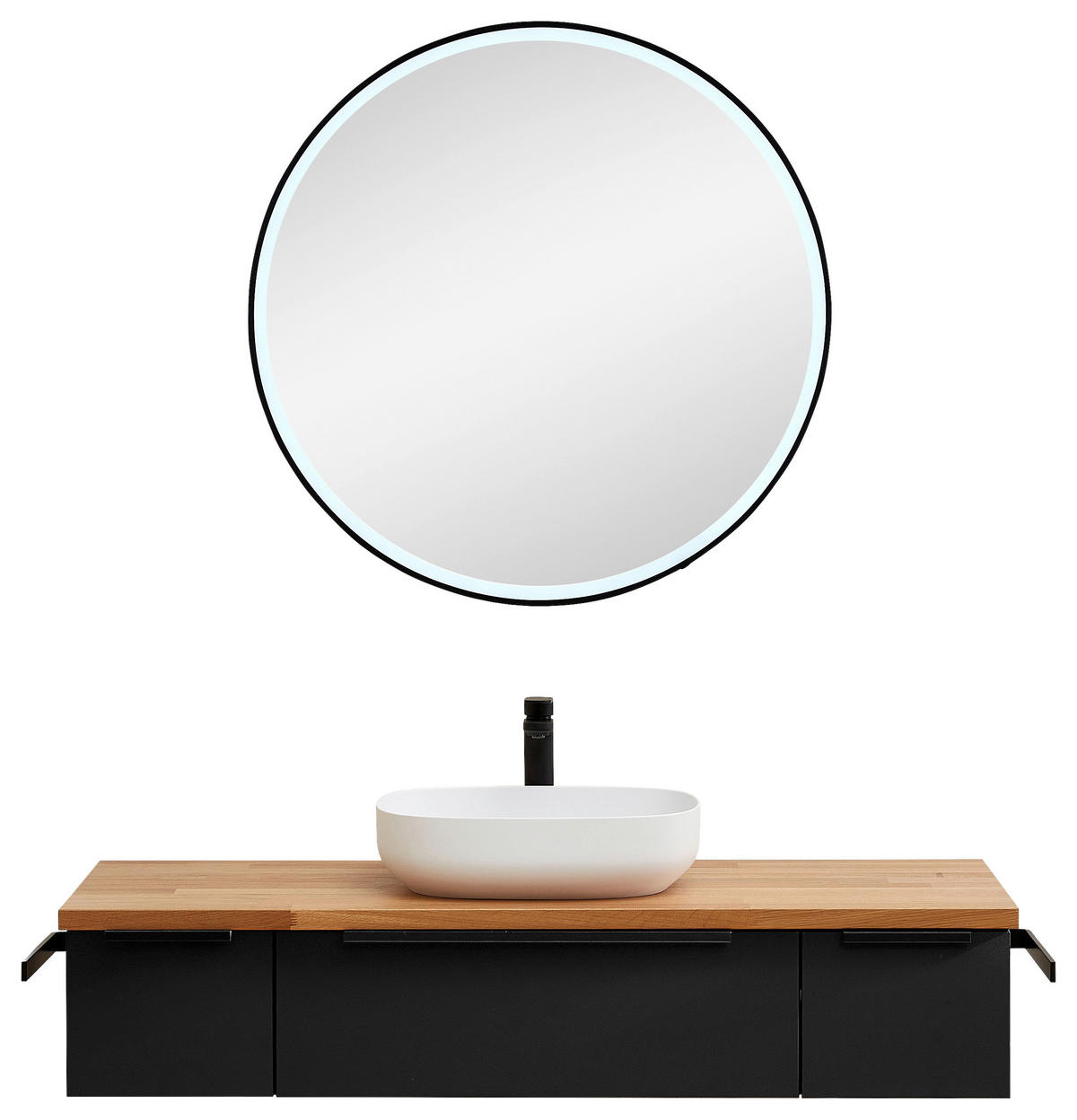 BADEZIMMER 3-teilig  in 137 cm  - Eichefarben/Schwarz, LIFESTYLE, Holzwerkstoff/Stein (137cm) - Sadena
