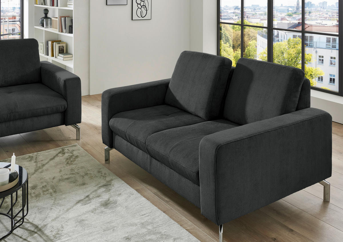 2-SITZER-SOFA  in Feincord Anthrazit  - Chromfarben/Anthrazit, Design, Textil/Metall (142/87/105cm) - Beldomo Style