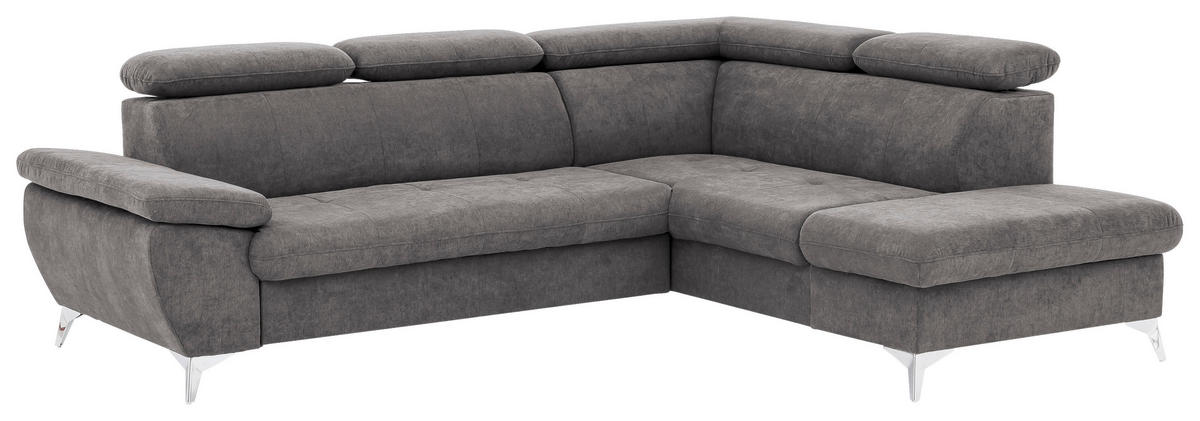 ECKSOFA in Mikrofaser Grau  - Chromfarben/Grau, Konventionell, Textil/Metall (256/209cm) - Livetastic
