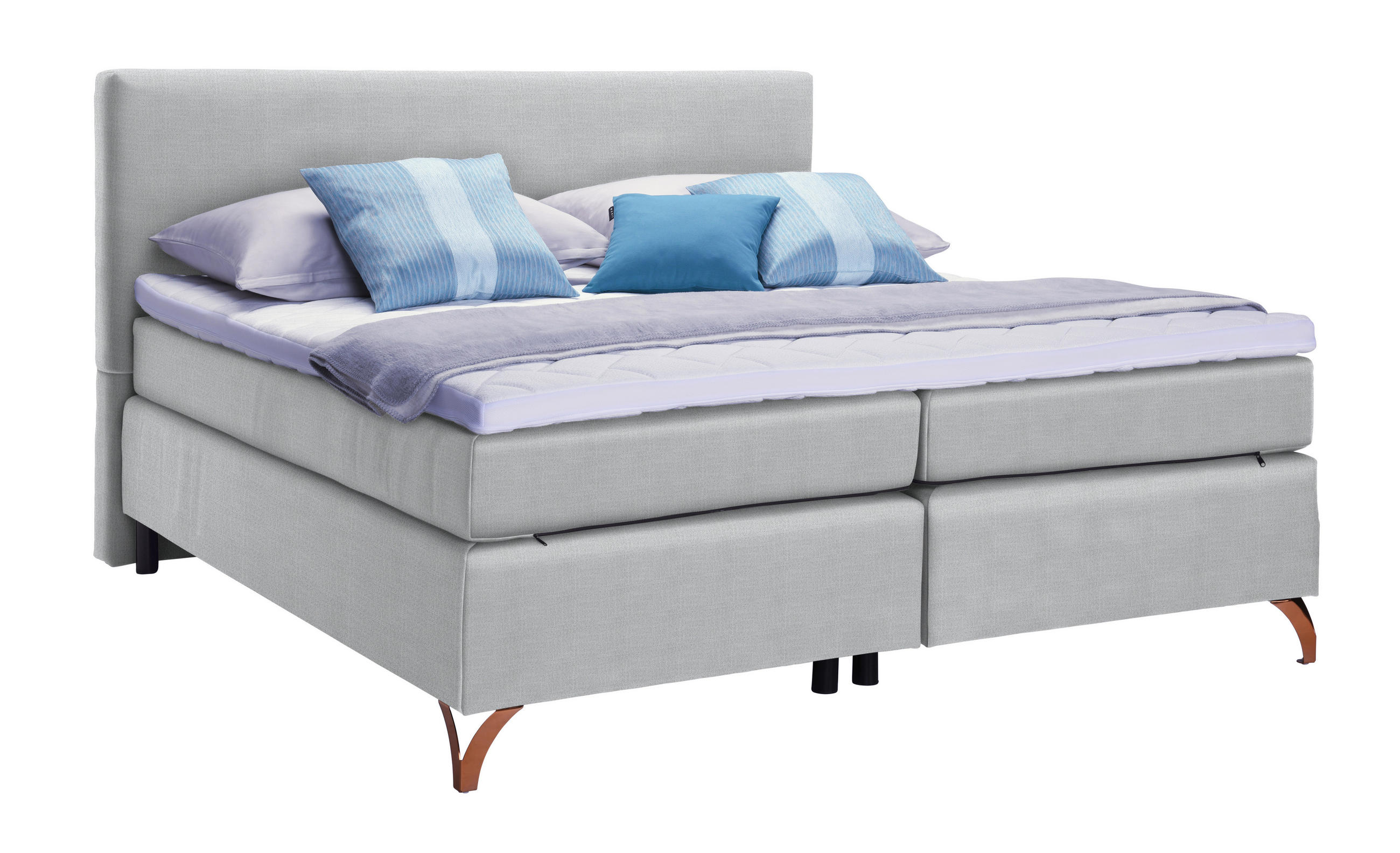 BOXSPRINGBETT 140/200 cm  in Hellgrau  - Hellgrau/Kupferfarben, KONVENTIONELL, Textil/Metall (140/200cm) - Esposa