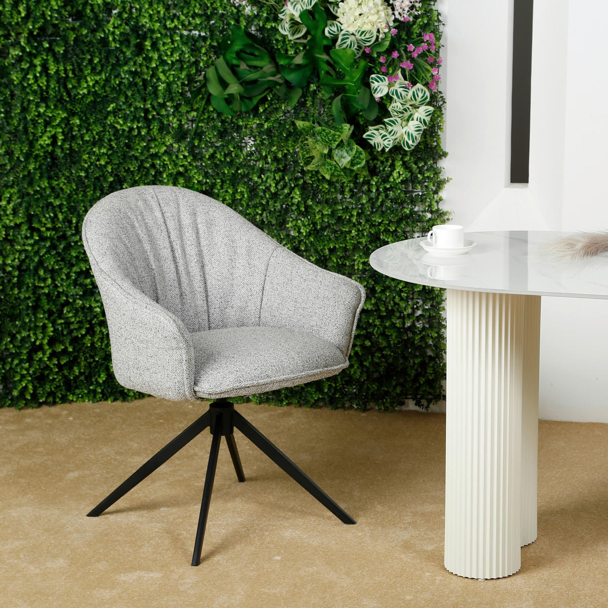 ARMLEHNSTUHL  Sitzfläche 360° drehbar, automatische Rückholfunktion Webstoff  - Schwarz/Grau, Design, Textil/Metall (66/83/64cm) - Novel