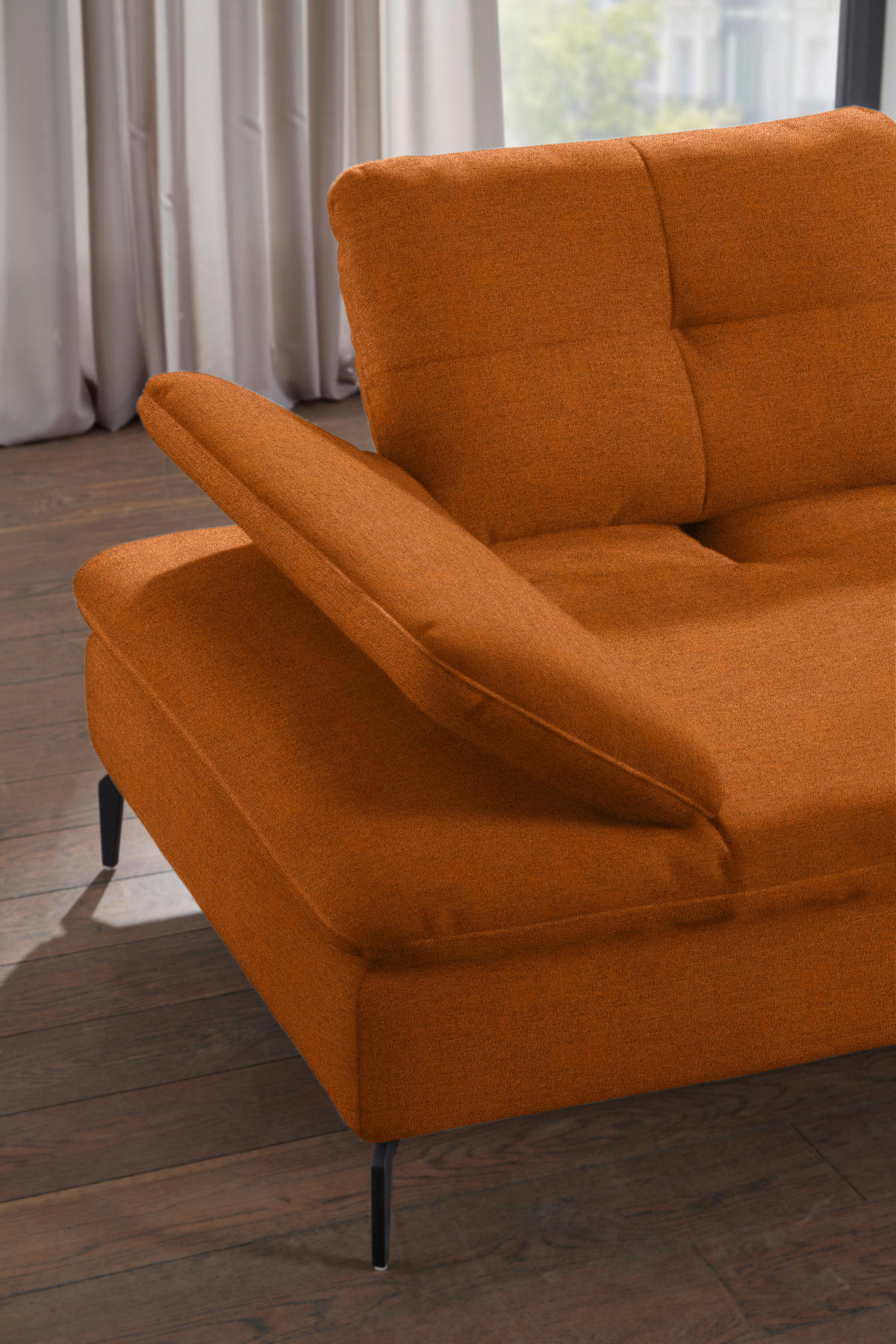 ECKSOFA in Flachgewebe Orange, Rostfarben  - Rostfarben/Schwarz, Design, Textil/Metall (344/157cm) - Chilliano