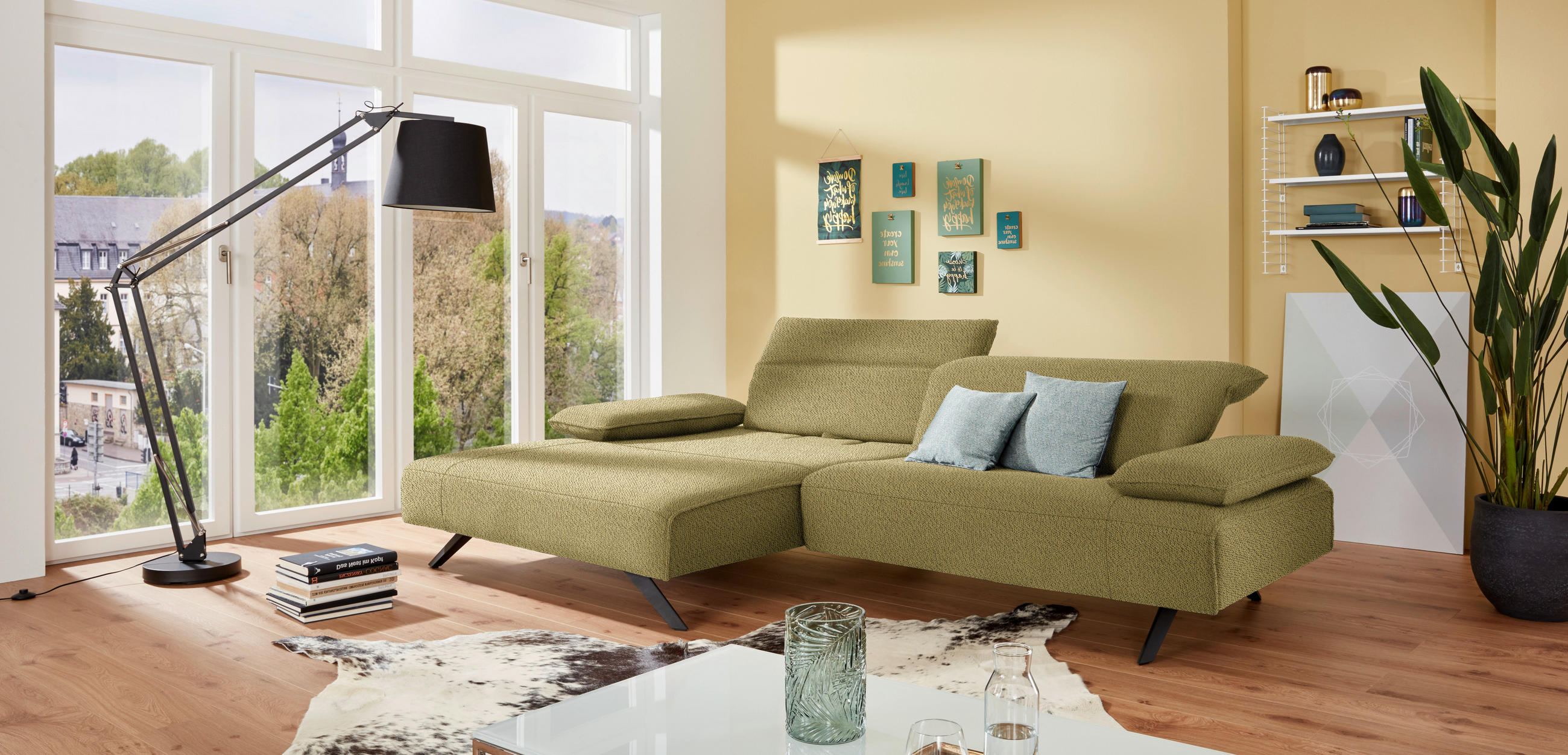 ECKSOFA in Flachgewebe Hellgrün  - Anthrazit/Hellgrün, Design, Textil/Metall (166/280cm) - Johann Jakob