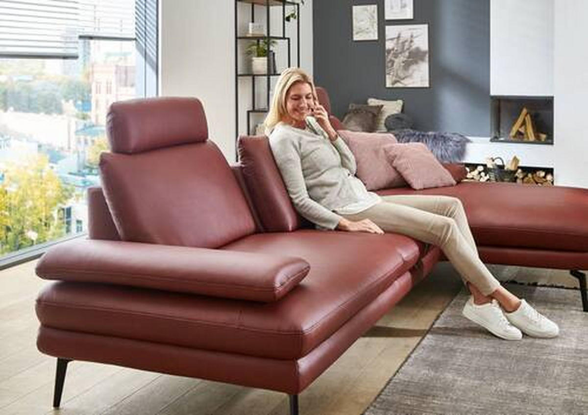ECKSOFA in Echtleder Dunkelrot  - Schwarz/Dunkelrot, Design, Leder/Metall (310/180cm) - Dieter Knoll