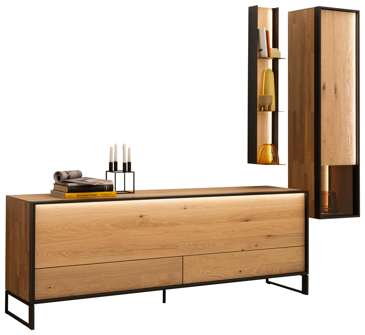 WOHNWAND  in Eichefarben  255/207/45 cm  - Eichefarben/Anthrazit, Design, Glas/Holz (255/207/45cm) - Schöner Wohnen