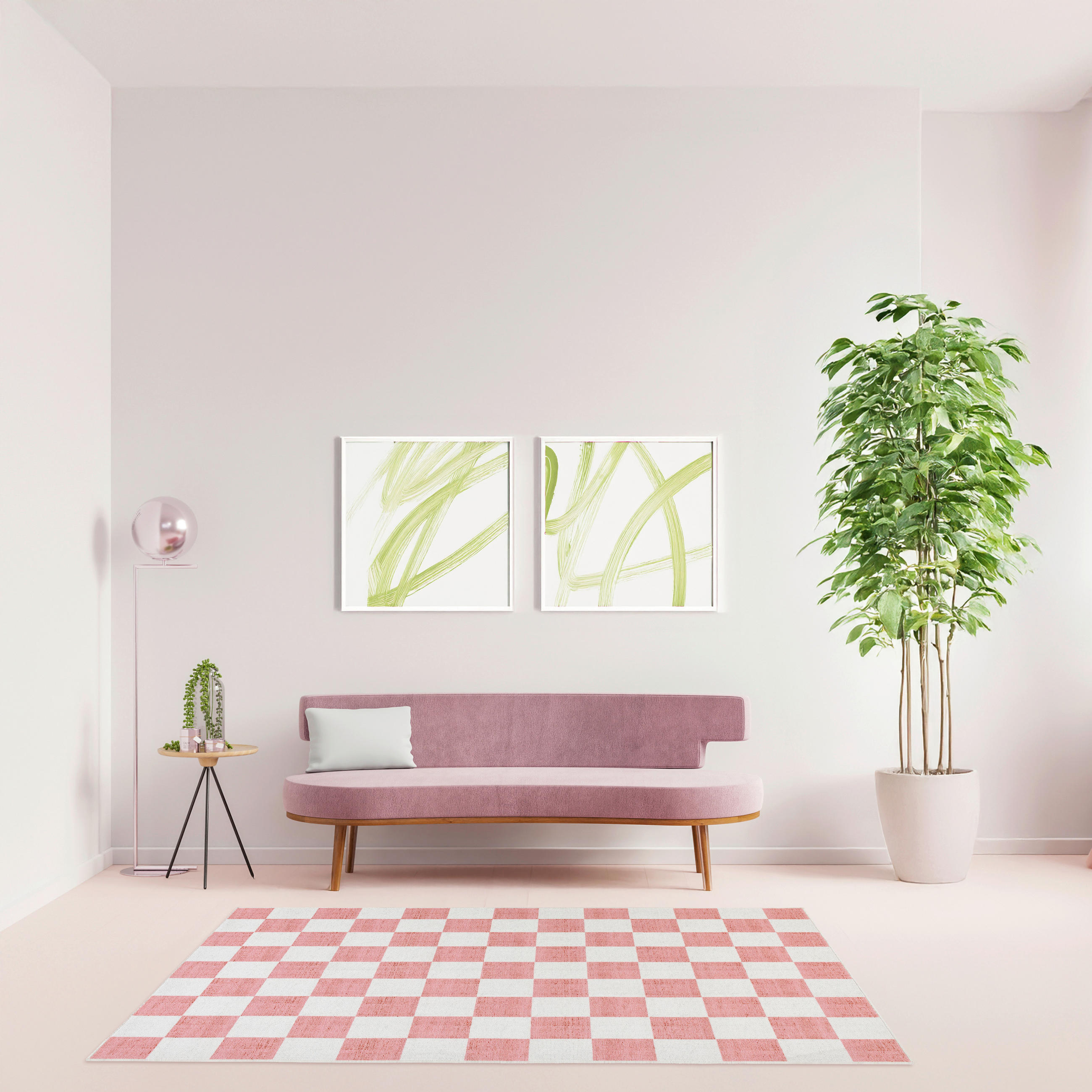 Thumbnail - Lindorug Tuftteppich Mesio Jack, waschbar, Hellrosa, Grauweiß, Textil, Karo, rechteckig, 160x230 cm, Oeko-Tex® Standard ...