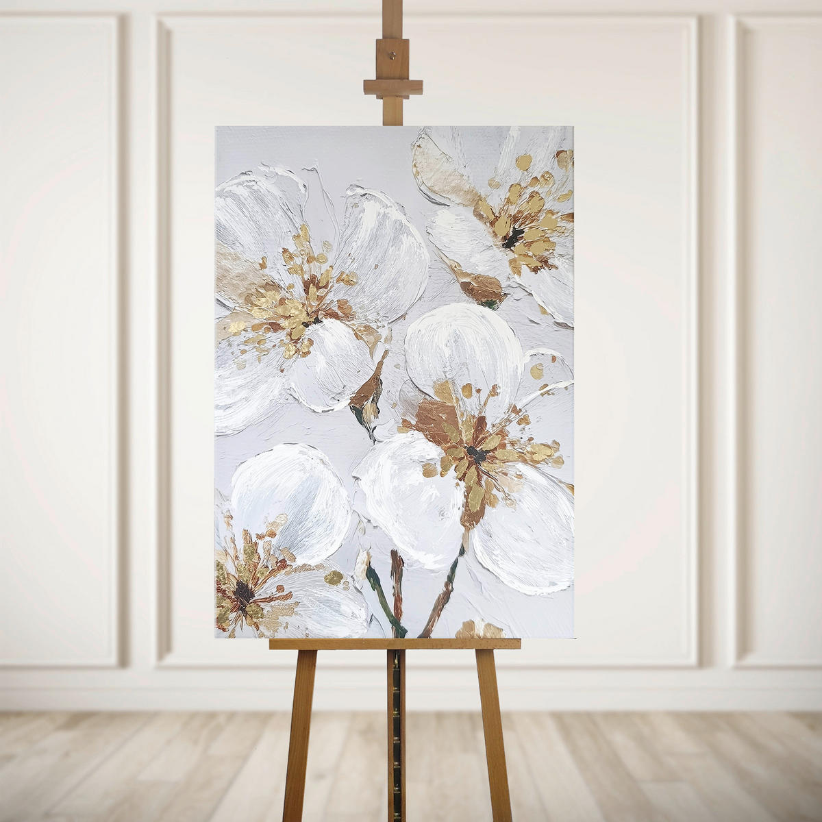 LEINWANDBILD Blumen 70/100 cm  - Goldfarben/Weiß, Basics, Holz/Textil (70/100cm)