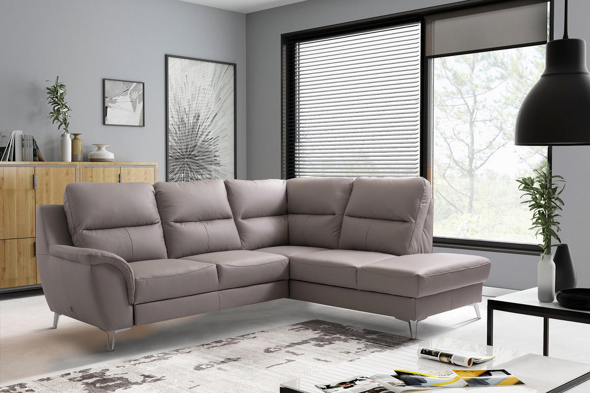 SJEDEĆA GARNITURA tekstil, koža  sivo-smeđa   - sivo-smeđa/boje kroma, Moderno, koža/tekstil (246/99/200cm) - Celina Home