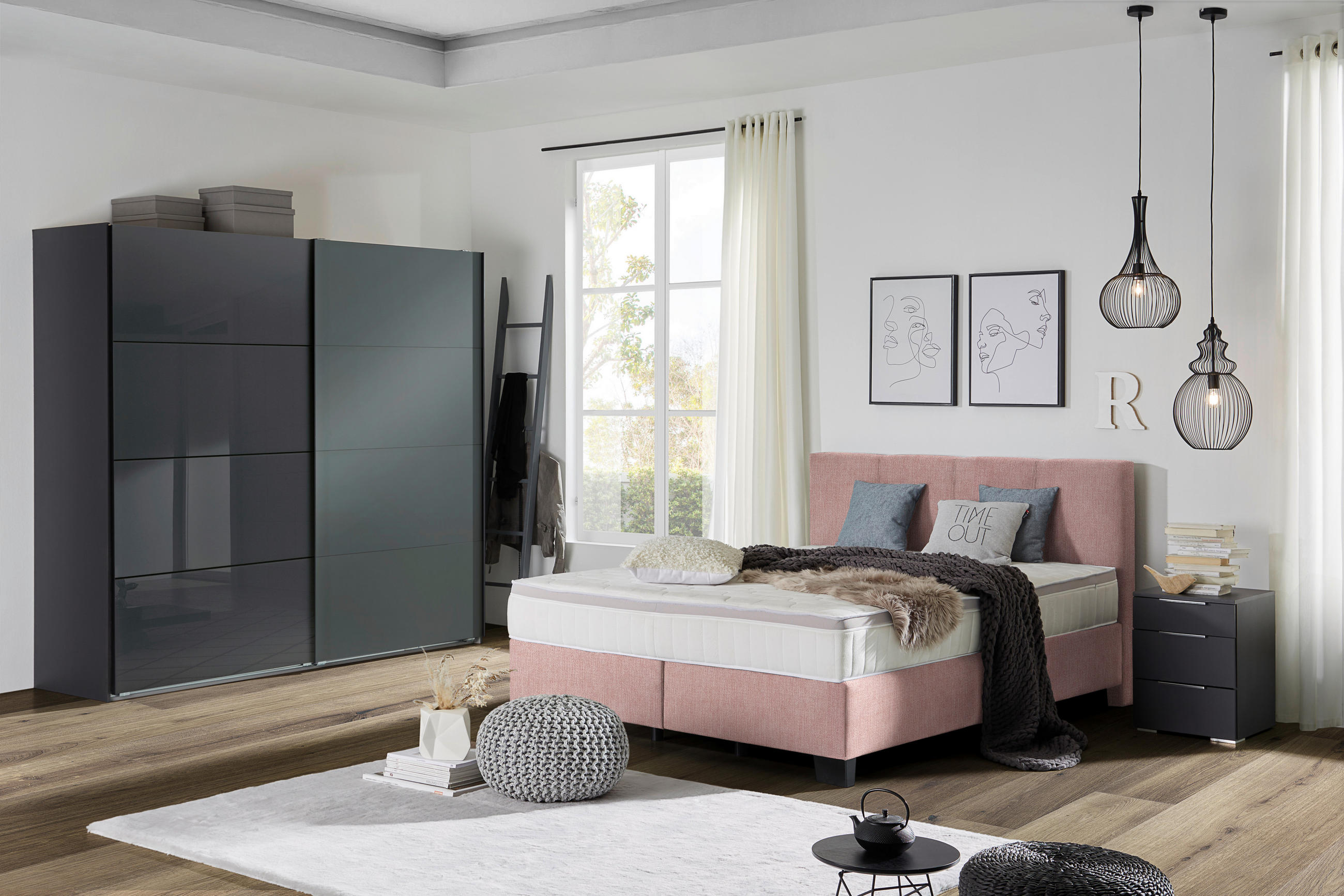 BOXSPRINGBETT 160/200 cm  in Rosa  - Schwarz/Rosa, Design, Kunststoff/Textil (160/200cm) - Hom`in