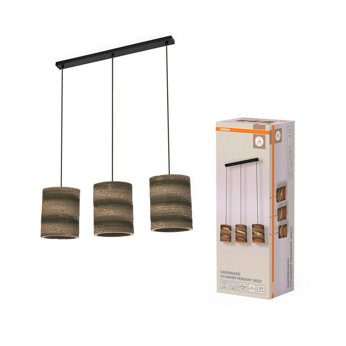 HÄNGELEUCHTE 83/20/130 cm  - Braun, Natur, Karton/Metall (83/20/130cm) - Osram