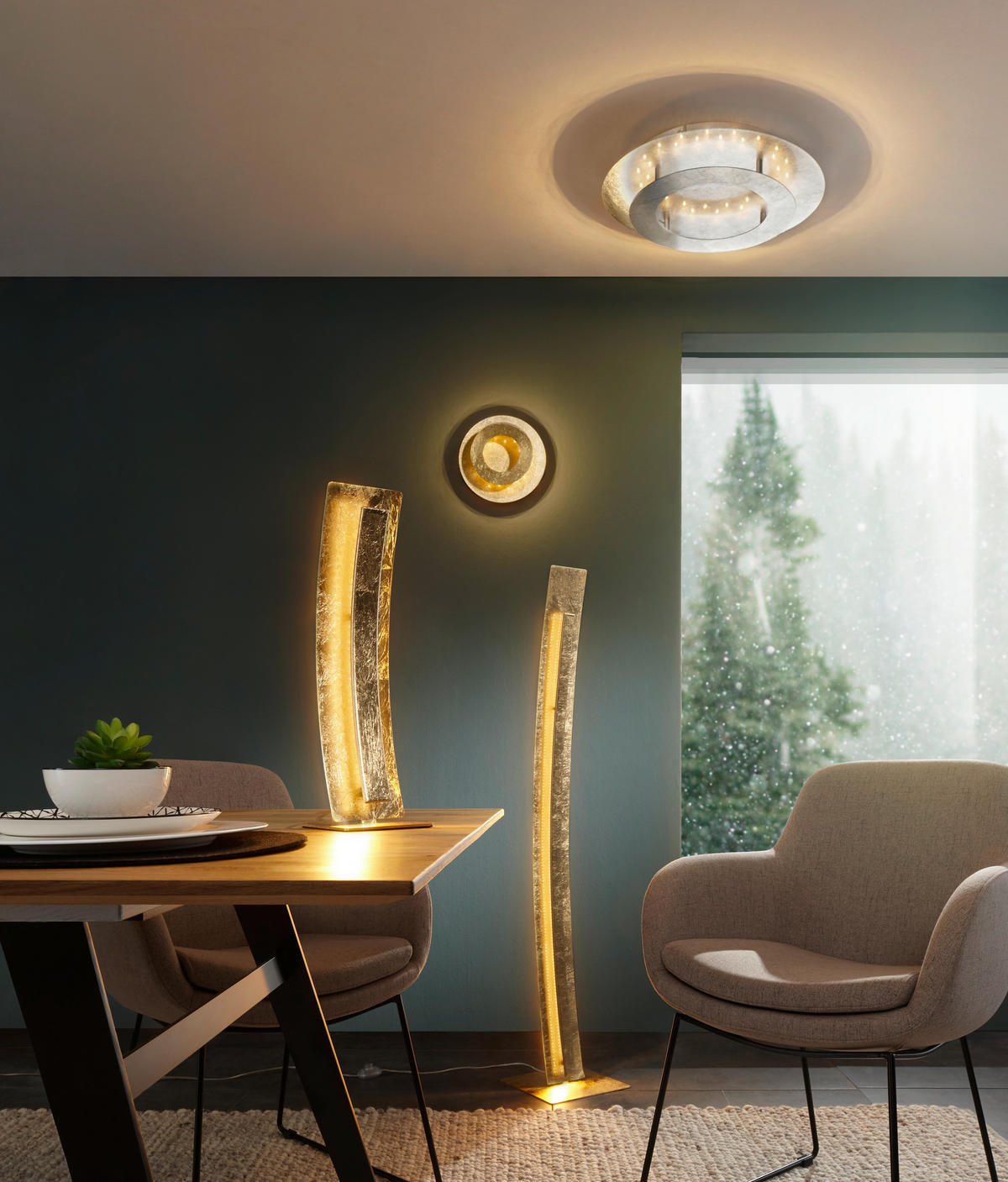 PLAFONIERĂ CU LED - auriu, Design, metal (24/8cm)