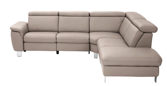 ECKSOFA in Echtleder Fango  - Fango/Alufarben, Design, Leder/Metall (271/242cm) - Cantus