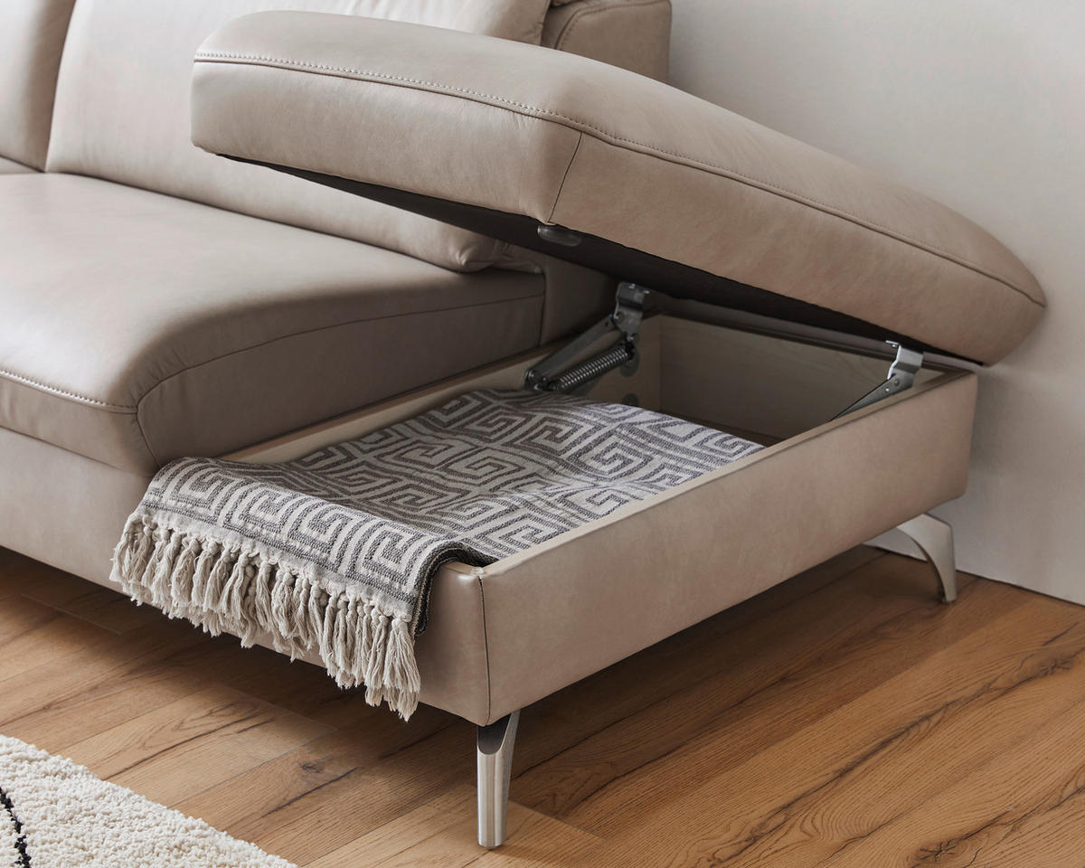 ECKSOFA in Echtleder Creme  - Creme, Design, Leder/Metall (294/242cm) - Himolla Komfortklass