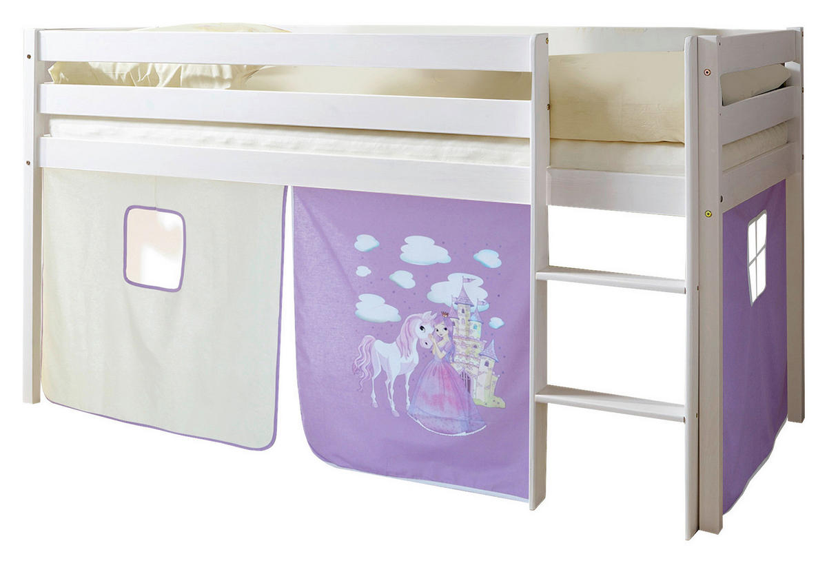 HOCHBETT 90/200 cm,  in Weiß, Flieder, Absturzsicherung, Leiter, Vorhang  - Flieder/Weiß, Natur, Holz (90/200cm) - MID.YOU