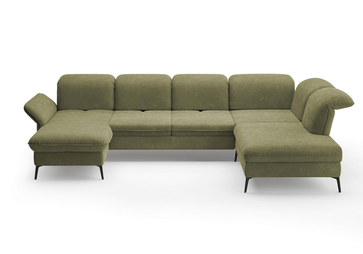 WOHNLANDSCHAFT in Flachgewebe Hellgrün  - Schwarz/Hellgrün, KONVENTIONELL, Textil/Metall (198/359/231cm) - Sit & More
