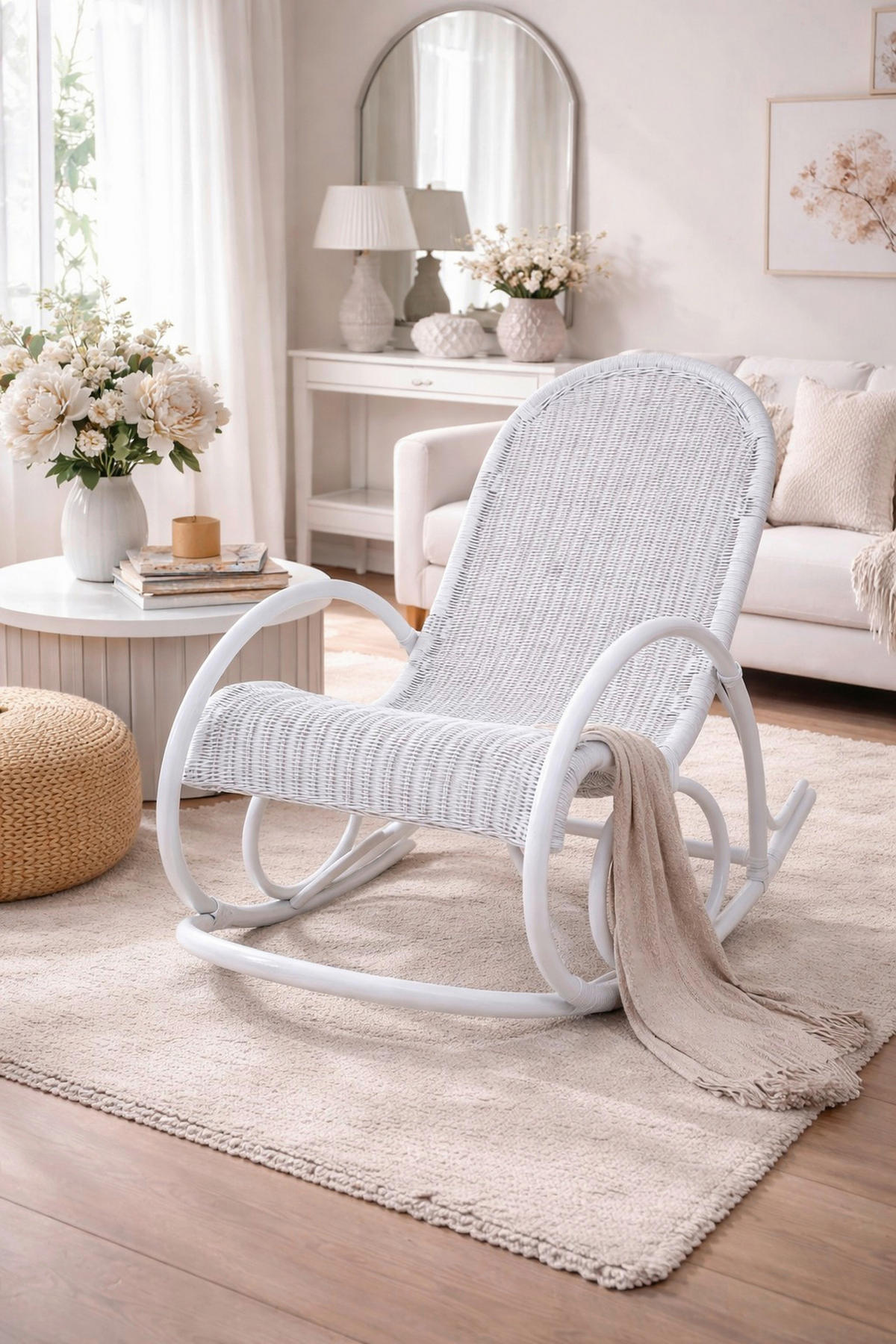 SCHAUKELSTUHL in Weiß  - Weiß, Natur, Holz (60/100/116cm) - MID.YOU