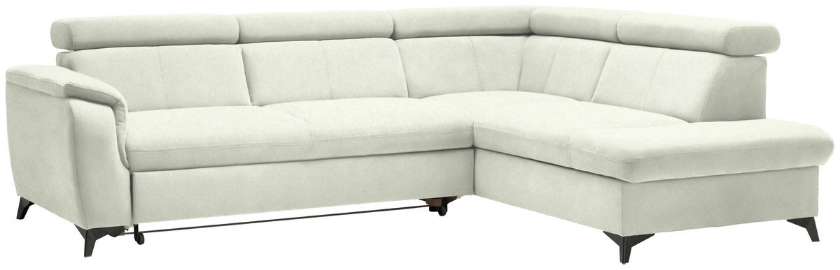ECKSOFA in Teddystoff Weiss  - Weiss/Schwarz, Design, Textil/Metall (260/203cm) - Stylife