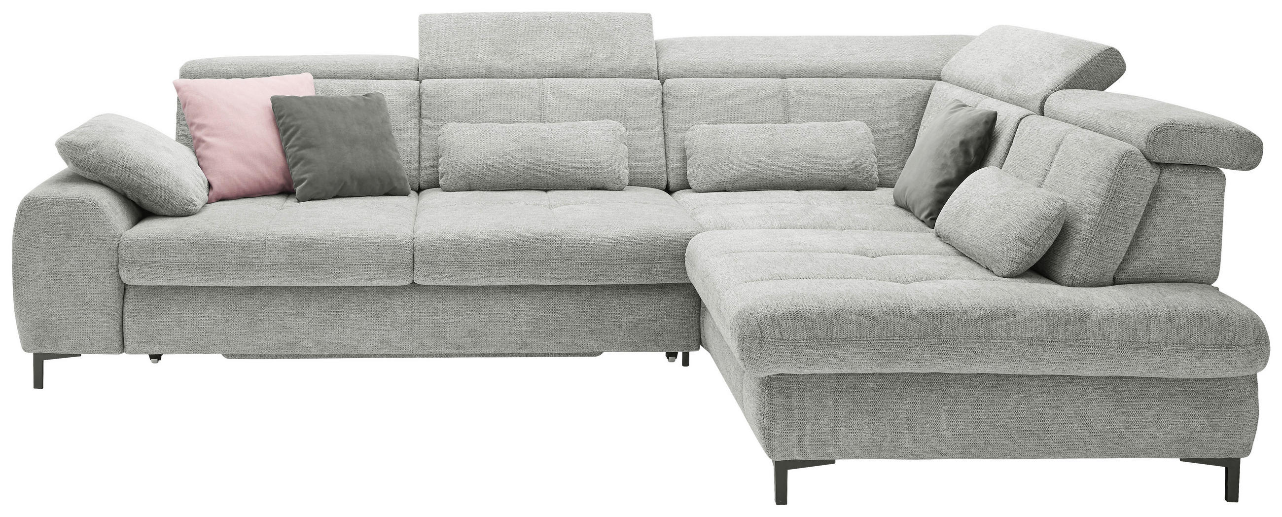 ECKSOFA Hellgrau Webstoff  - Hellgrau/Schwarz, KONVENTIONELL, Textil/Metall (314/220cm) - SetOne by Musterring