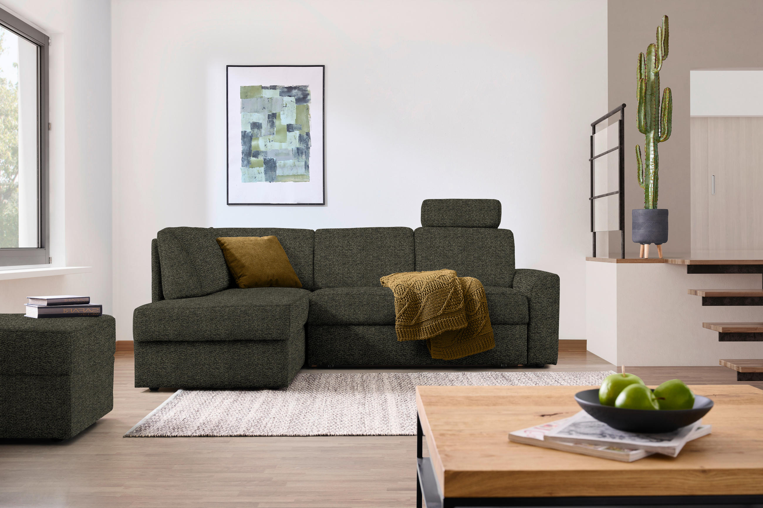 ECKSOFA in Webstoff Dunkelgrün  165/224 cm  - Dunkelgrün/Schwarz, KONVENTIONELL, Kunststoff/Textil (165/224cm) - Xora