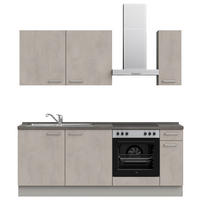 KÜCHENBLOCK 210 cm   in Grau, Schieferfarben  - Schieferfarben/Edelstahlfarben, MODERN, Holzwerkstoff/Metall (210cm) - Nobilia