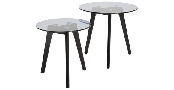 BEISTELLTISCHSET 50/50/45 cm Eiche massiv Schwarz rund - Schwarz, Design, Glas/Holz (50/50/45cm) - Carryhome