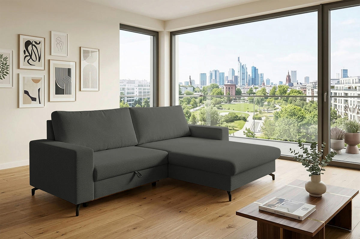 ECKSOFA CLARA Anthrazit Rückenkissen, Bettkasten, Liegefläche im Originalstoff  - Anthrazit, MODERN, Textil (240/177cm) - P & B