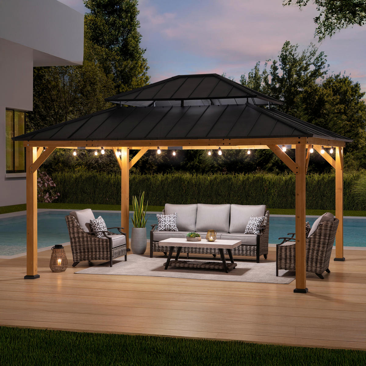 PAVILLON 390/320/450 cm  - Anthrazit, Basics, Holz/Metall (390/320/450cm) - Modante