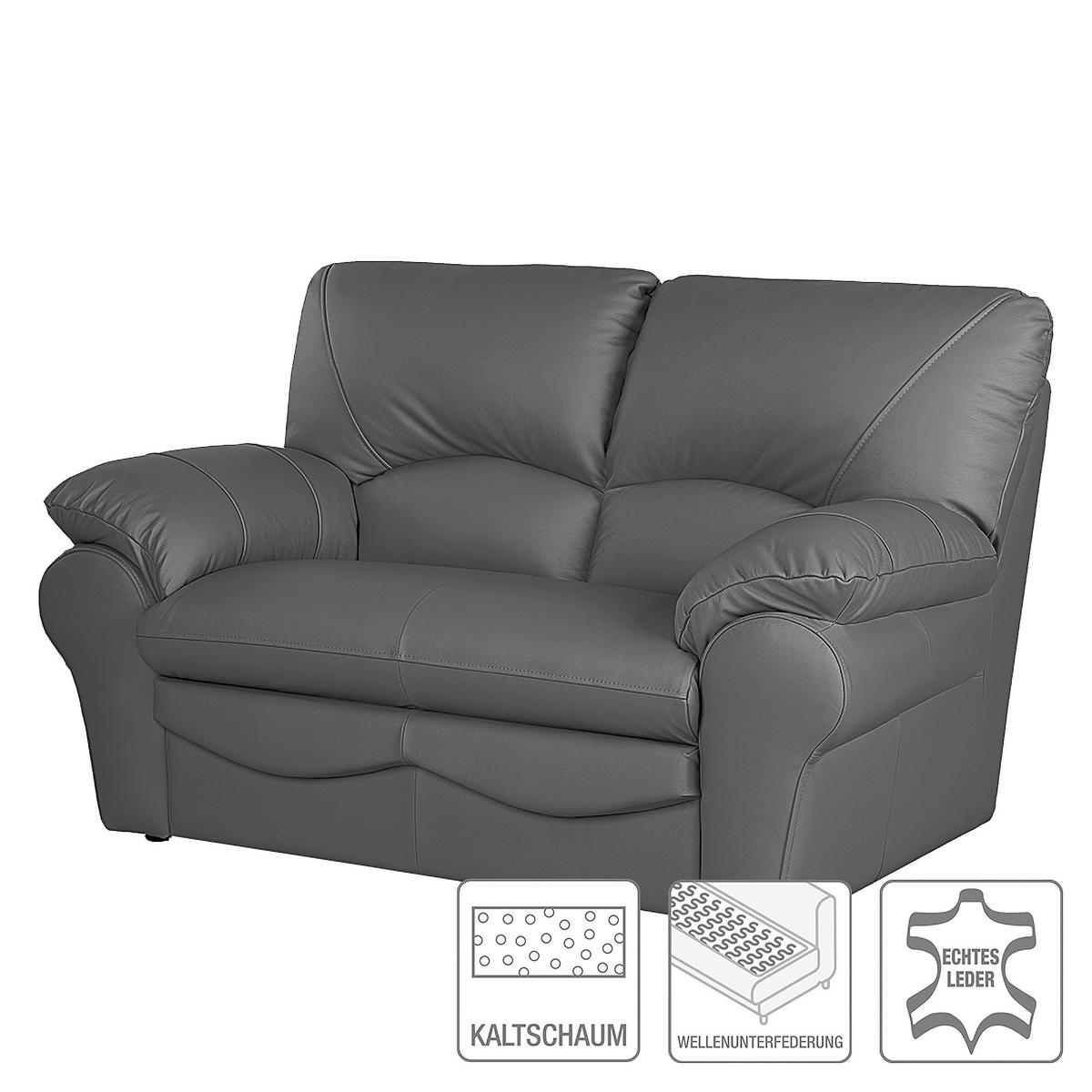 2-SITZER-SOFA in Echtleder Anthrazit  - Anthrazit/Schwarz, Design, Leder/Kunststoff (150/92/85cm) - Livetastic