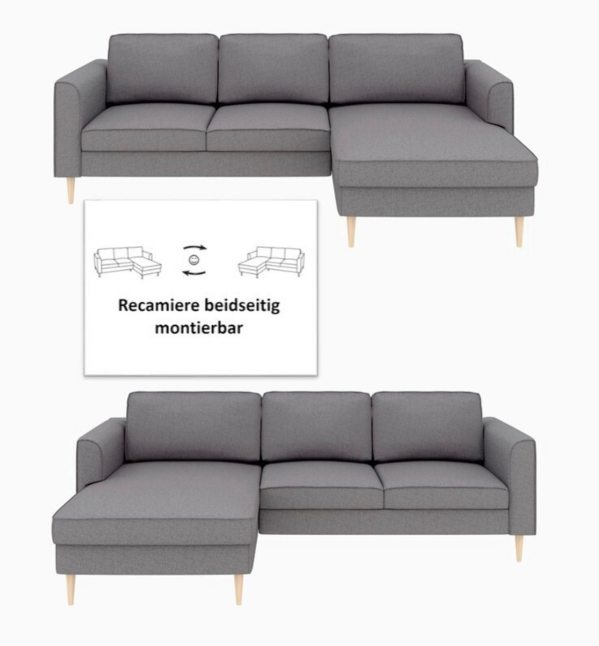 ECKSCHLAFSOFA  mit Bettkasten erhältlich, Sitzqualitäten, Schlafen auf Sitzhöhe, Bettfunktion erhältlich, Rücken echt, Armteil links, Armteil rechts Struktur Anthrazit  - Anthrazit/Buchefarben, MODERN, Holz/Textil (232/161cm) - Trendmanufaktur
