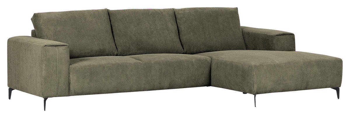ECKSOFA in Cord Dunkelgrün  - Dunkelgrün/Schwarz, Konventionell, Textil/Metall (285/170cm) - Carryhome