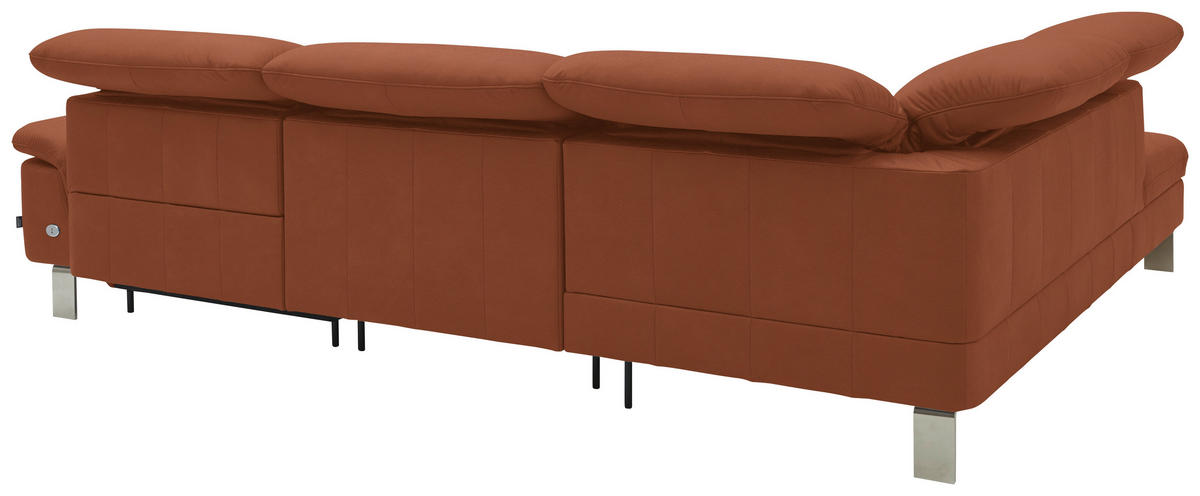 ECKSOFA in Echtleder Cognac  233/309 cm  - Edelstahlfarben/Cognac, Design, Leder/Metall (233/309cm) - Dieter Knoll